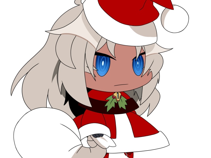 Padoru Girl in Santa Outfit Holding Gift Bag