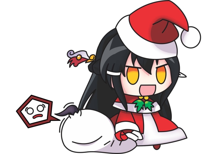 Chibi girl in Santa hat with a pentagon creature