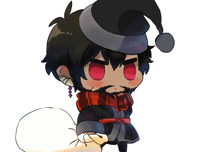 Chibi character with Santa hat and gift bag
