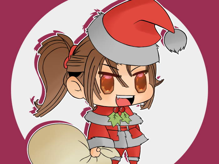 Chibi girl in Santa outfit with gift bag