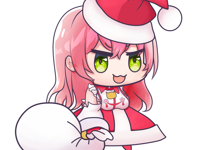 Chibi girl in Santa hat with gift bag