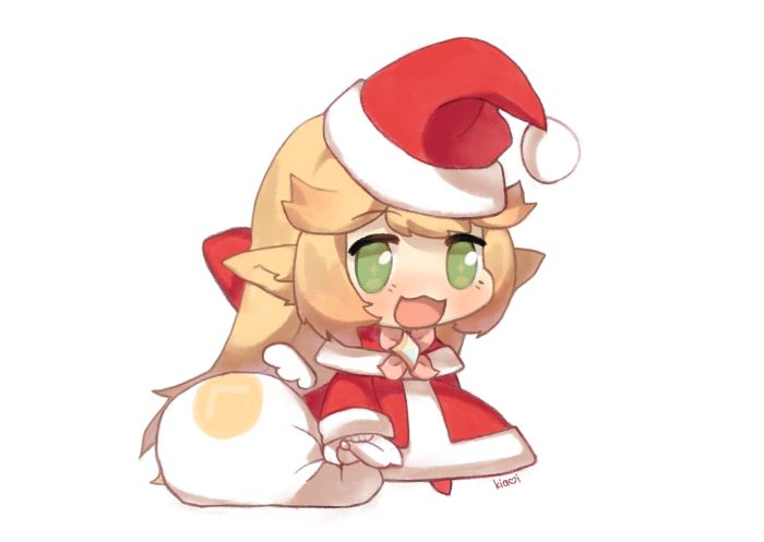 Chibi girl in Santa outfit with gift bag