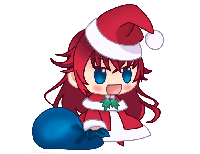 Chibi girl in Santa outfit with gift bag