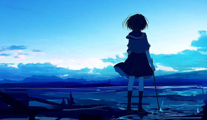 Girl in School Uniform by the Water
