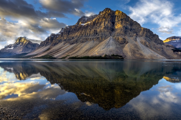Bow Lake and Rocky Mountains reflection
