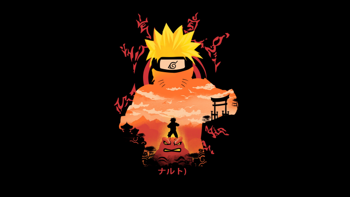 Naruto Uzumaki silhouette with Japanese landscape