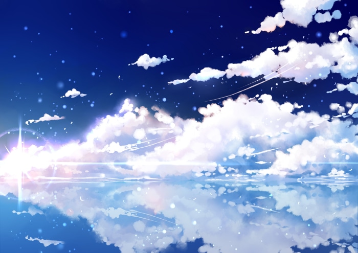 Anime Sky with Clouds and Reflection