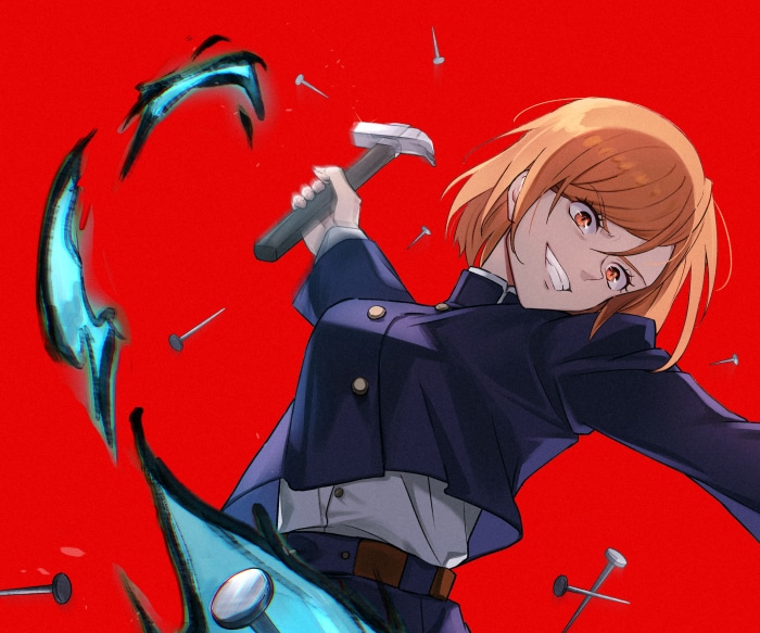 Nobara Kugisaki from Jujutsu Kaisen with hammer and nails