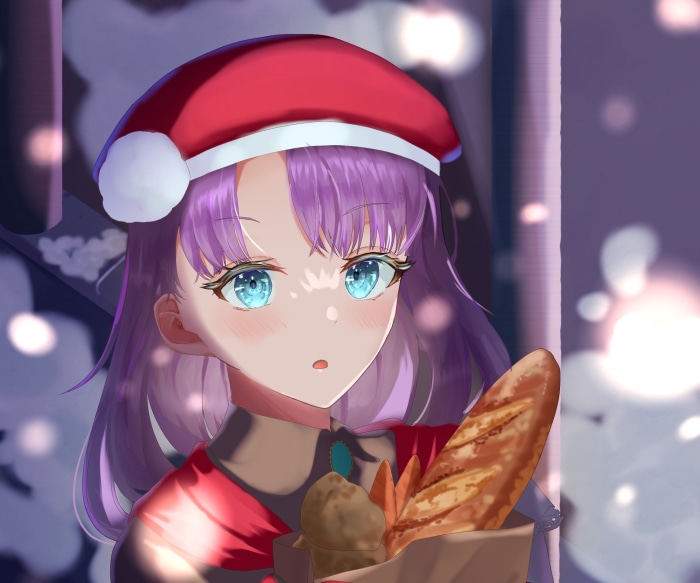 Martha from Fate/Grand Order wearing a Santa hat