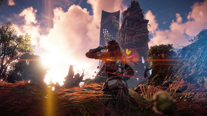 Aloy from Horizon Series in a ruined landscape