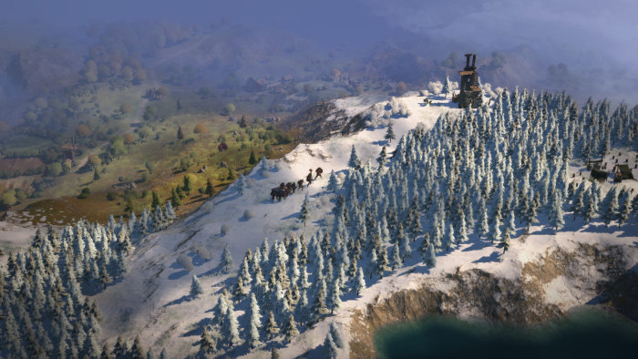 Wartales caravan on a snowy mountain path
