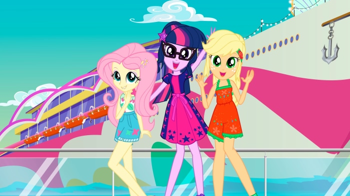 Fluttershy, Sci-Twi, and Applejack from My Little Pony: Equestria Girls