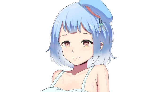 Anime girl with blue hair and a hat