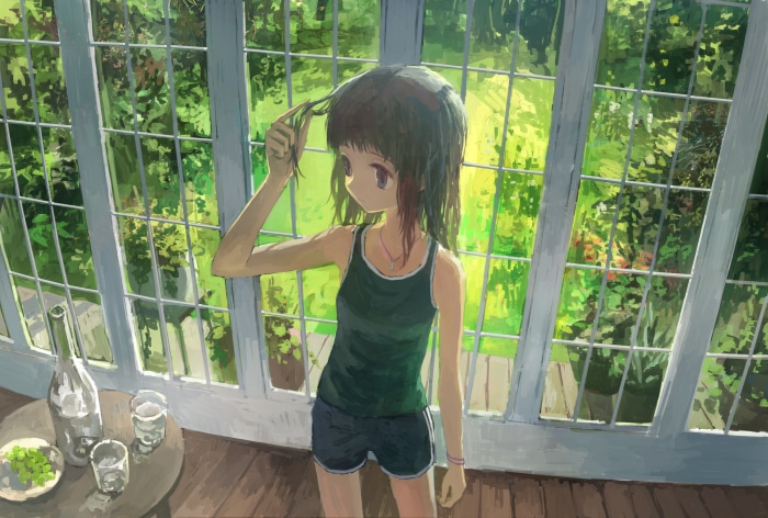 Girl in a greenhouse