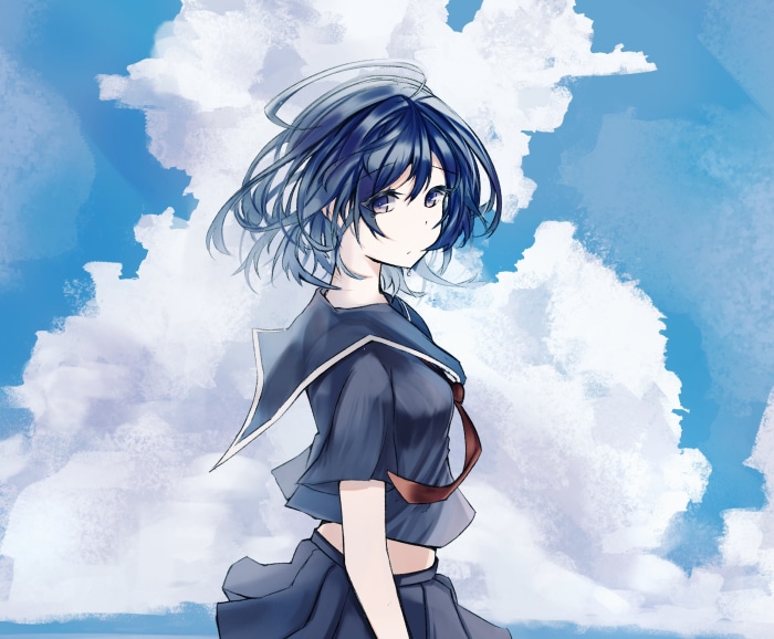 Girl in School Uniform Against Cloudy Sky