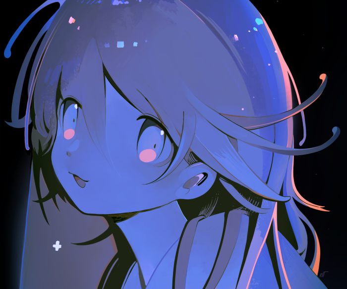 Anime girl with blue and pink lighting