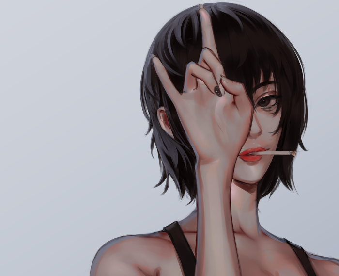 Girl with cigarette and hand gesture