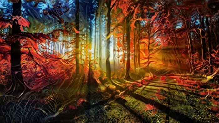 Surreal Autumn Forest with Sunlight