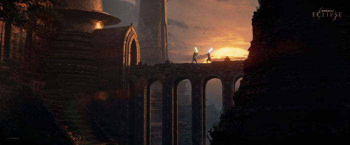 Star Wars Eclipse two Jedi dueling on a bridge