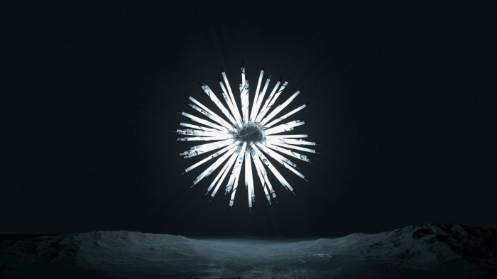 3D Art of a Glowing Orb over Water