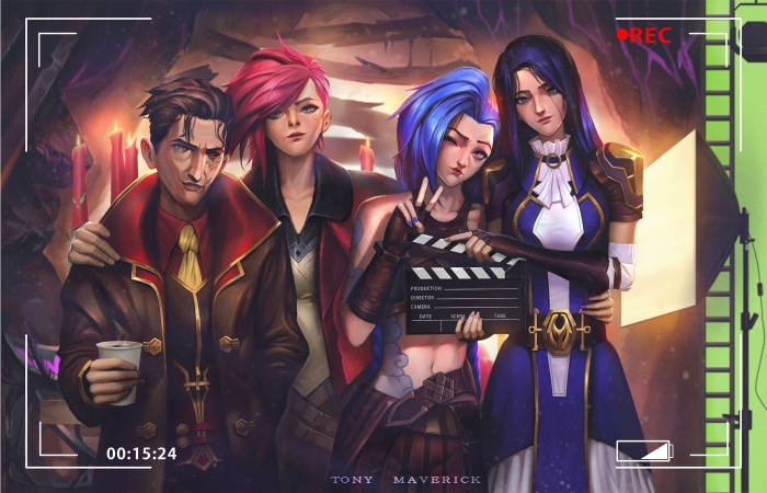 Silco, Vi, Jinx, and Caitlyn from Arcane