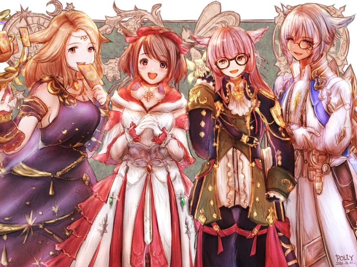 Final Fantasy XIV 4K: Four characters in fantasy attire