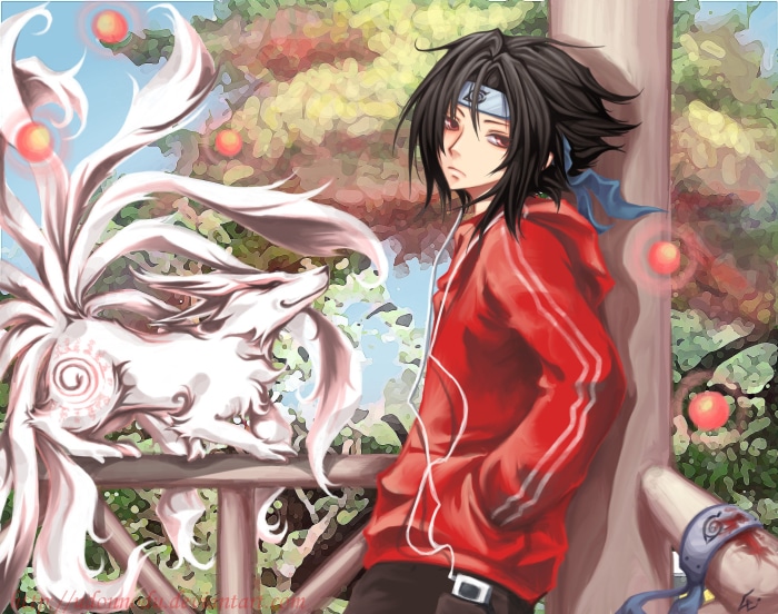 Sasuke Uchiha and a nine-tailed fox