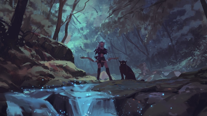 Fantasy Elf with Panther in Forest