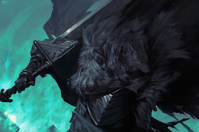 Fantasy Warrior with Wolf and Greatsword