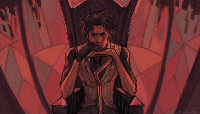 Viktor from League of Legends sitting on a throne