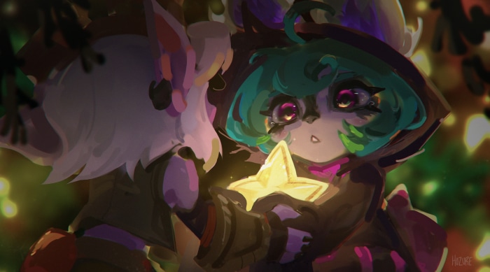 Vex and Tristana from League of Legends holding a star