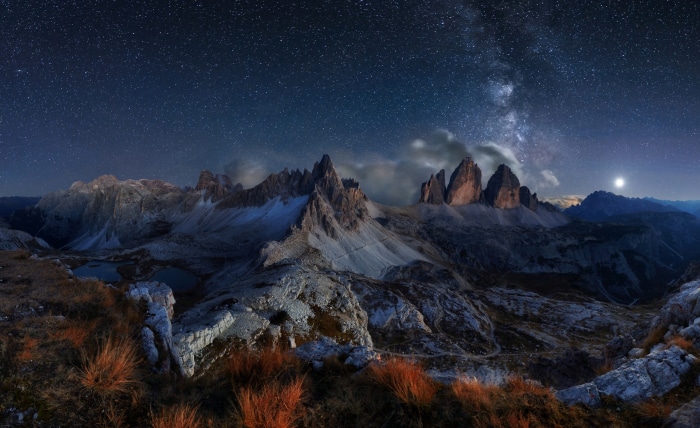 Starry Night over the Dolomites Mountains