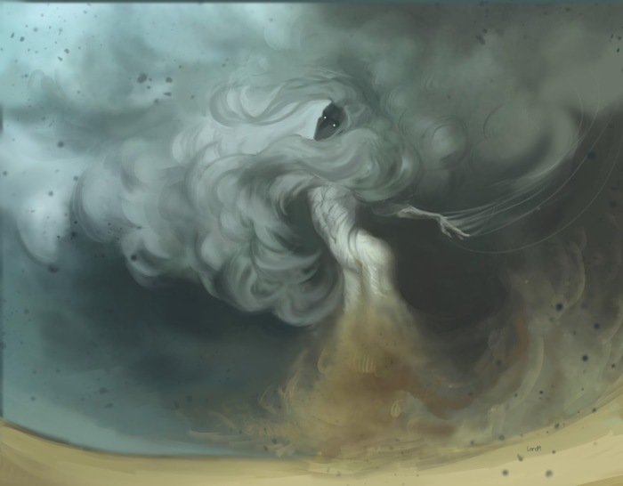 Fantasy creature made of smoke and sand