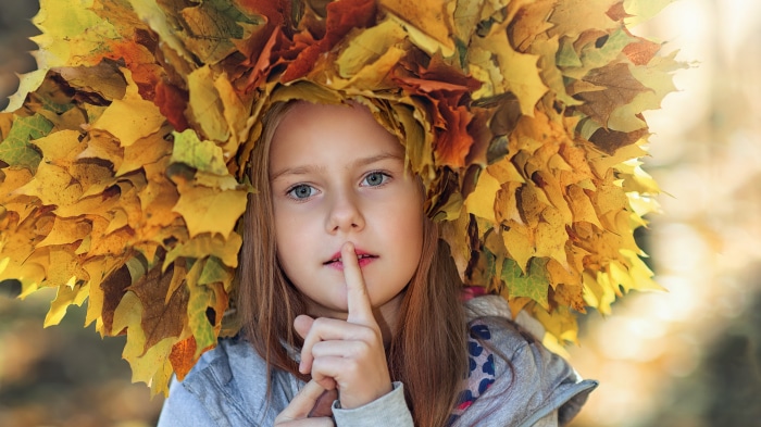 Girl with Autumn Leaf Wreath