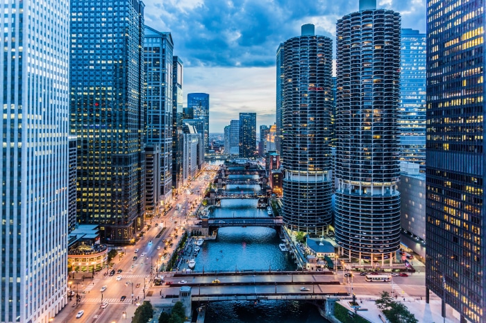 Chicago 4K Cityscape with River and Bridges