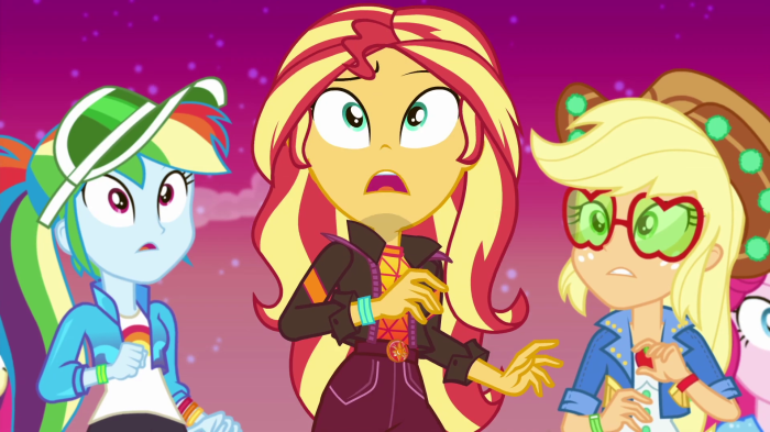 Sunset Shimmer, Rainbow Dash, and Applejack from My Little Pony