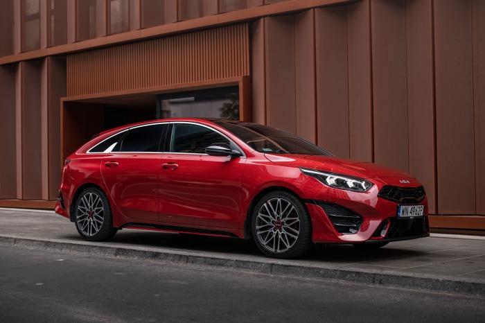 Red Kia ProCeed GT parked on a street