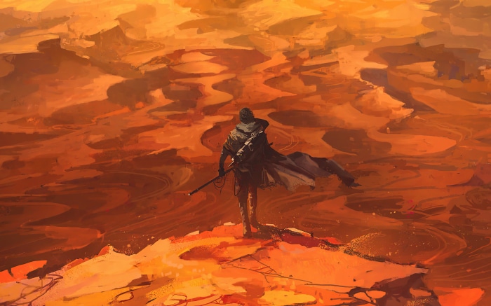 Man in desert landscape from Dune