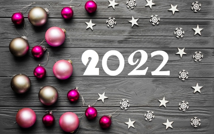 New Year 2022 with Christmas Ornaments