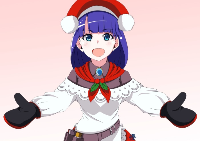 Rider from Fate/Grand Order wearing a Santa hat