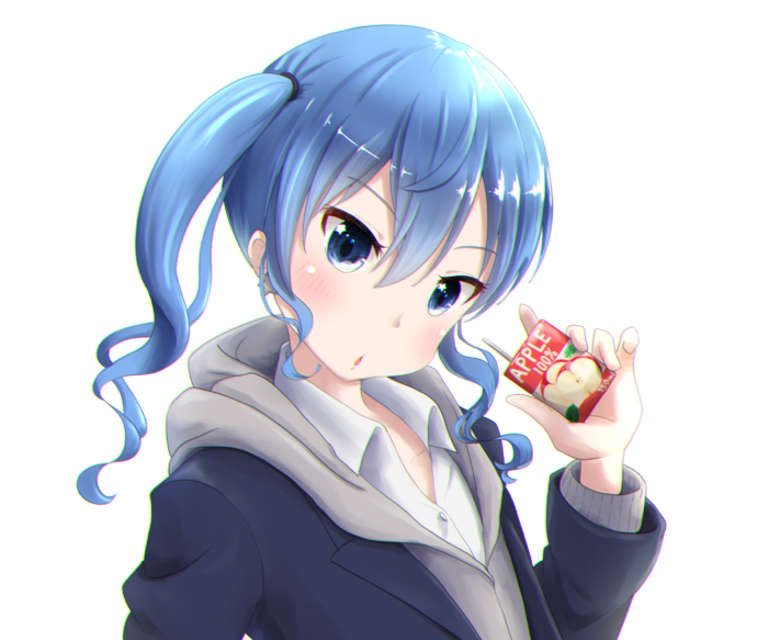 Hoshimachi Suisei from Hololive holding apple juice