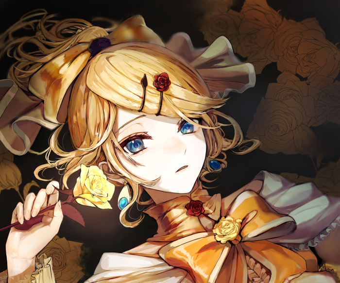 Rin Kagamine from Vocaloid with roses
