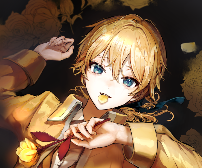 Len Kagamine with a yellow rose