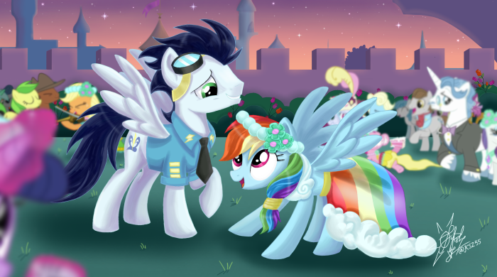 Soarin and Rainbow Dash from My Little Pony at a festival