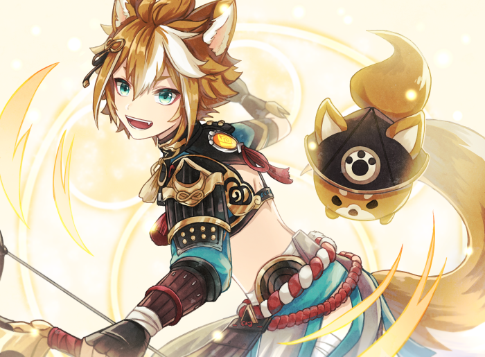 Gorou from Genshin Impact with a small companion