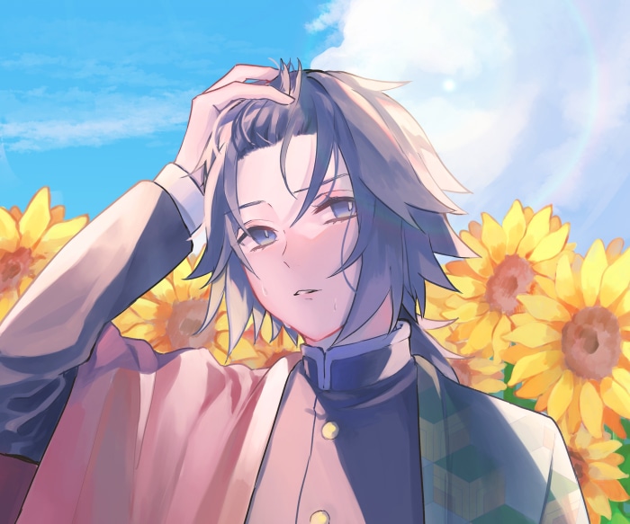 Giyuu Tomioka from Demon Slayer in a sunflower field