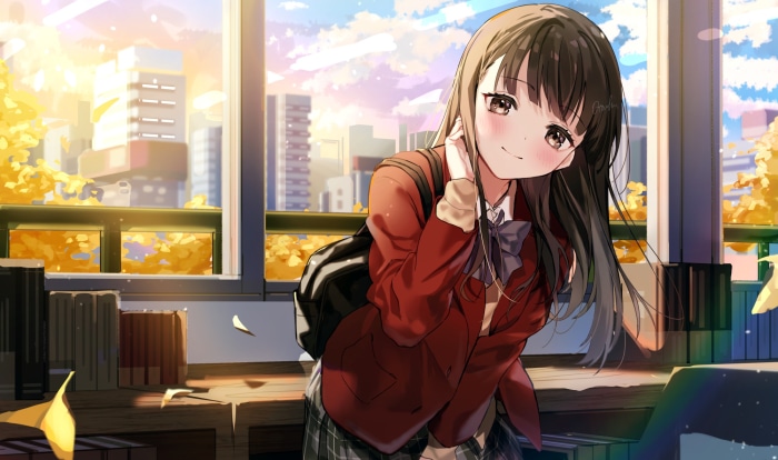 Girl in School Uniform with Backpack