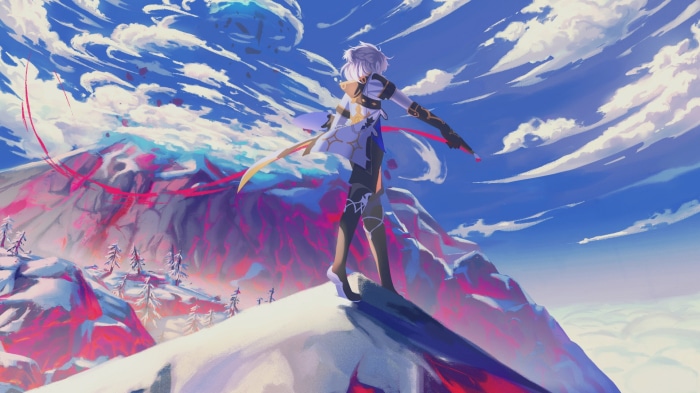 Albedo from Genshin Impact on a snowy mountain