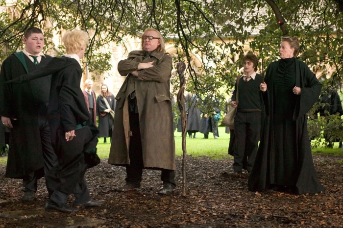 Alastor Moody, Minerva McGonagall, and Harry Potter in Hogwarts
