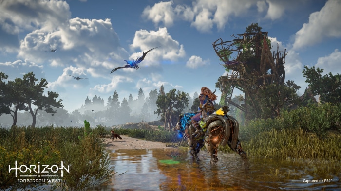 Aloy riding a machine in Horizon Forbidden West